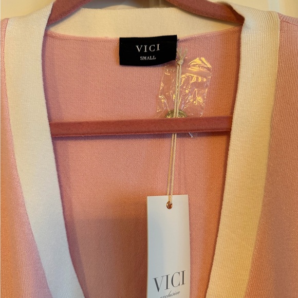 VICI Brand Cecily Pink and White Mini Dress with Matching Cardigan - Picture 5 of 7